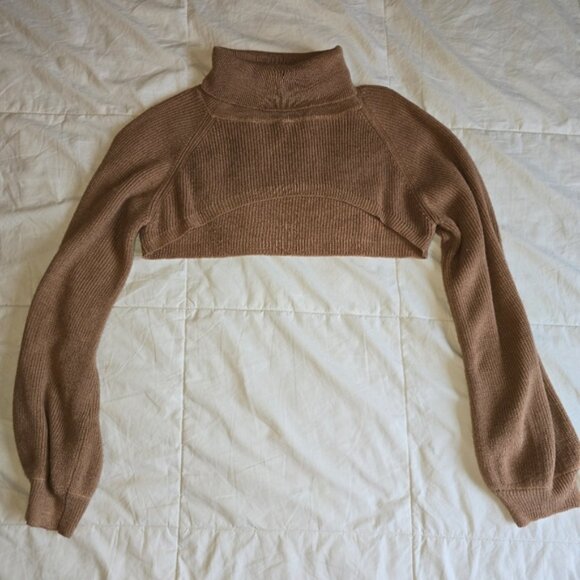 Women's Tan Knit Turtleneck Sweater Shrug - Picture 1 of 3